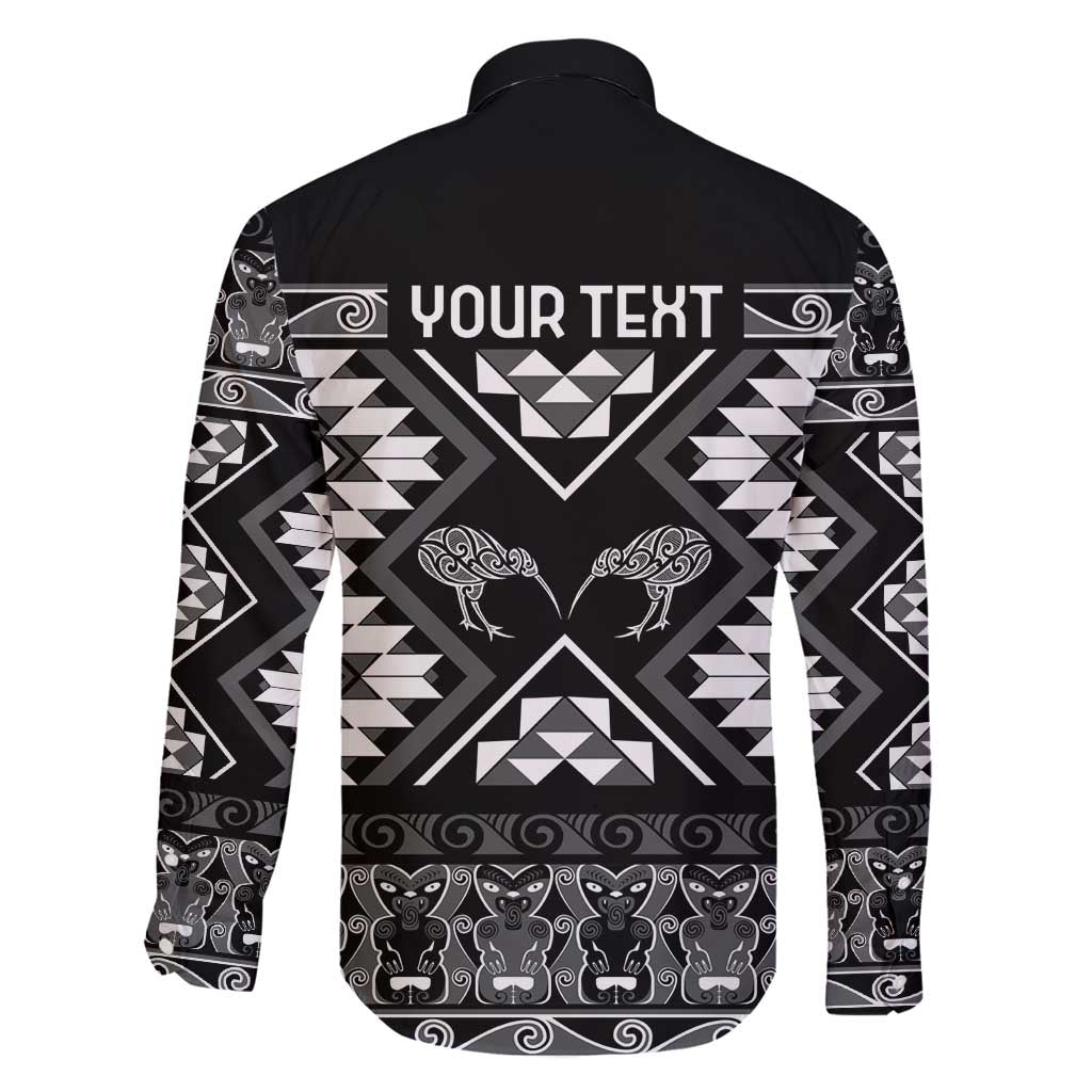 Personalised Taniko Motifs Aotearoa Family Matching Mermaid Dress and Hawaiian Shirt Waitangi Kowhaiwhai Kiwi - Monochrome LT7 - Polynesian Pride