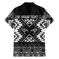 Personalised Taniko Motifs Aotearoa Family Matching Off The Shoulder Long Sleeve Dress and Hawaiian Shirt Waitangi Kowhaiwhai Kiwi - Monochrome LT7 - Polynesian Pride
