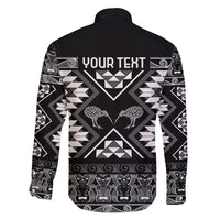 Personalised Taniko Motifs Aotearoa Family Matching Off Shoulder Maxi Dress and Hawaiian Shirt Waitangi Kowhaiwhai Kiwi - Monochrome LT7 - Polynesian Pride