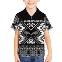 Personalised Taniko Motifs Aotearoa Family Matching Summer Maxi Dress and Hawaiian Shirt Waitangi Kowhaiwhai Kiwi - Monochrome LT7 Son's Shirt Grey - Polynesian Pride