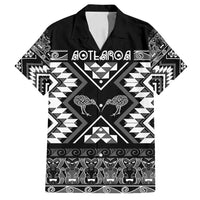 Personalised Taniko Motifs Aotearoa Family Matching Tank Maxi Dress and Hawaiian Shirt Waitangi Kowhaiwhai Kiwi - Monochrome LT7 Dad's Shirt - Short Sleeve Grey - Polynesian Pride