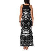 Personalised Taniko Motifs Aotearoa Family Matching Tank Maxi Dress and Hawaiian Shirt Waitangi Kowhaiwhai Kiwi - Monochrome LT7 - Polynesian Pride