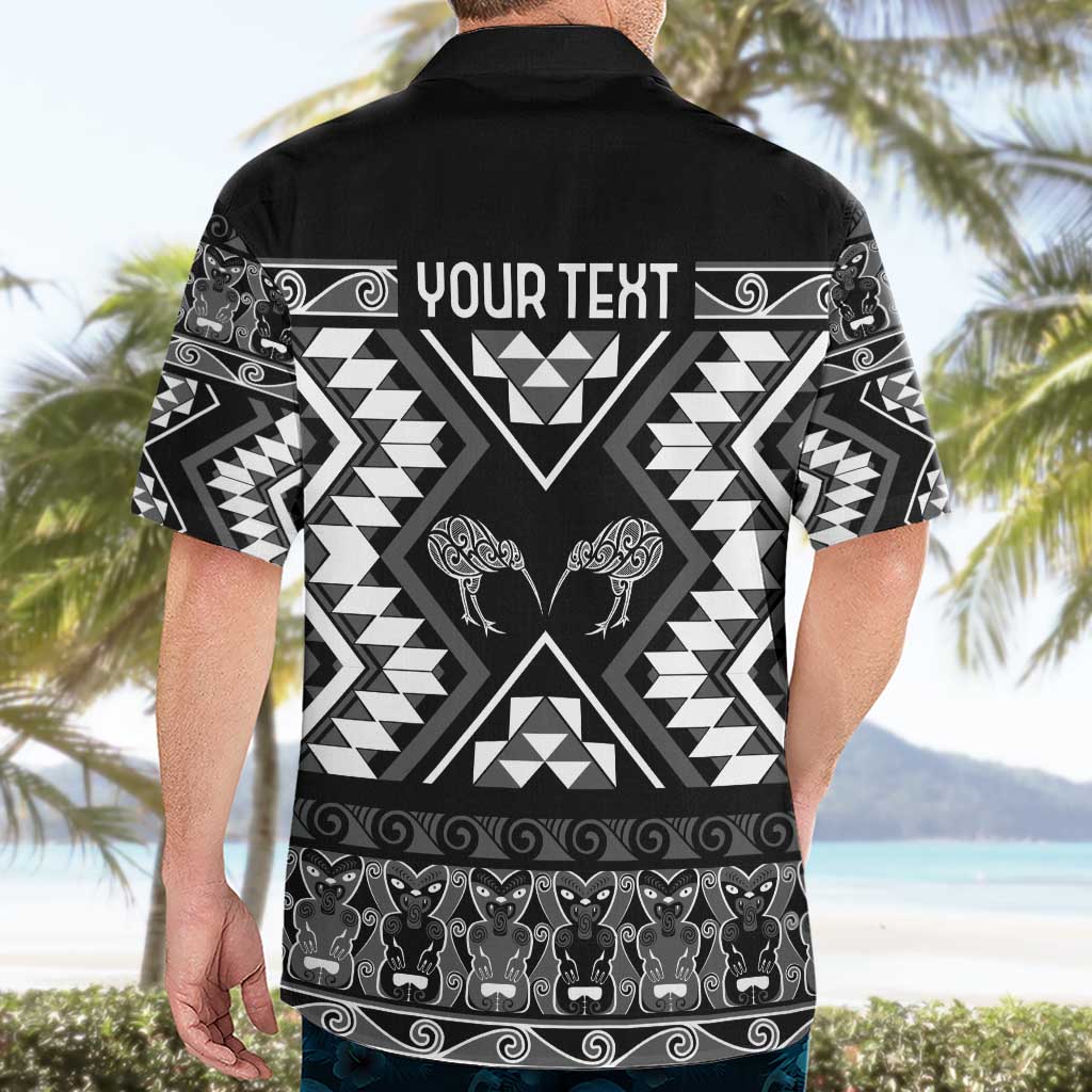 Personalised Taniko Motifs Aotearoa Hawaiian Shirt Waitangi Kowhaiwhai Kiwi - Monochrome LT7 - Polynesian Pride