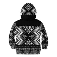 Personalised Taniko Motifs Aotearoa Kid Hoodie Waitangi Kowhaiwhai Kiwi - Monochrome LT7 - Polynesian Pride