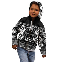 Personalised Taniko Motifs Aotearoa Kid Hoodie Waitangi Kowhaiwhai Kiwi - Monochrome LT7 - Polynesian Pride