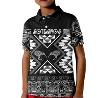 Personalised Taniko Motifs Aotearoa Kid Polo Shirt Waitangi Kowhaiwhai Kiwi - Monochrome LT7 Kid Grey - Polynesian Pride