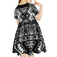 Personalised Taniko Motifs Aotearoa Kid Short Sleeve Dress Waitangi Kowhaiwhai Kiwi - Monochrome LT7 - Polynesian Pride