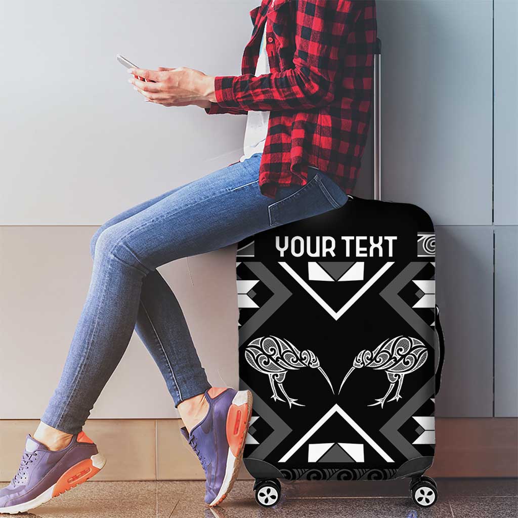 Personalised Taniko Motifs Aotearoa Luggage Cover Waitangi Kowhaiwhai Kiwi - Monochrome LT7 - Polynesian Pride