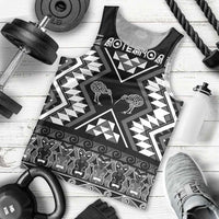 Personalised Taniko Motifs Aotearoa Men Tank Top Waitangi Kowhaiwhai Kiwi - Monochrome