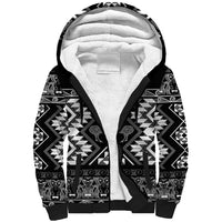 Personalised Taniko Motifs Aotearoa Sherpa Hoodie Waitangi Kowhaiwhai Kiwi - Monochrome LT7 Unisex Grey - Polynesian Pride