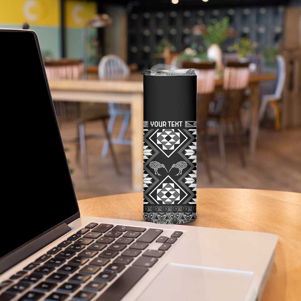 Personalised Taniko Motifs Aotearoa Skinny Tumbler Waitangi Kowhaiwhai Kiwi - Monochrome LT7 - Polynesian Pride