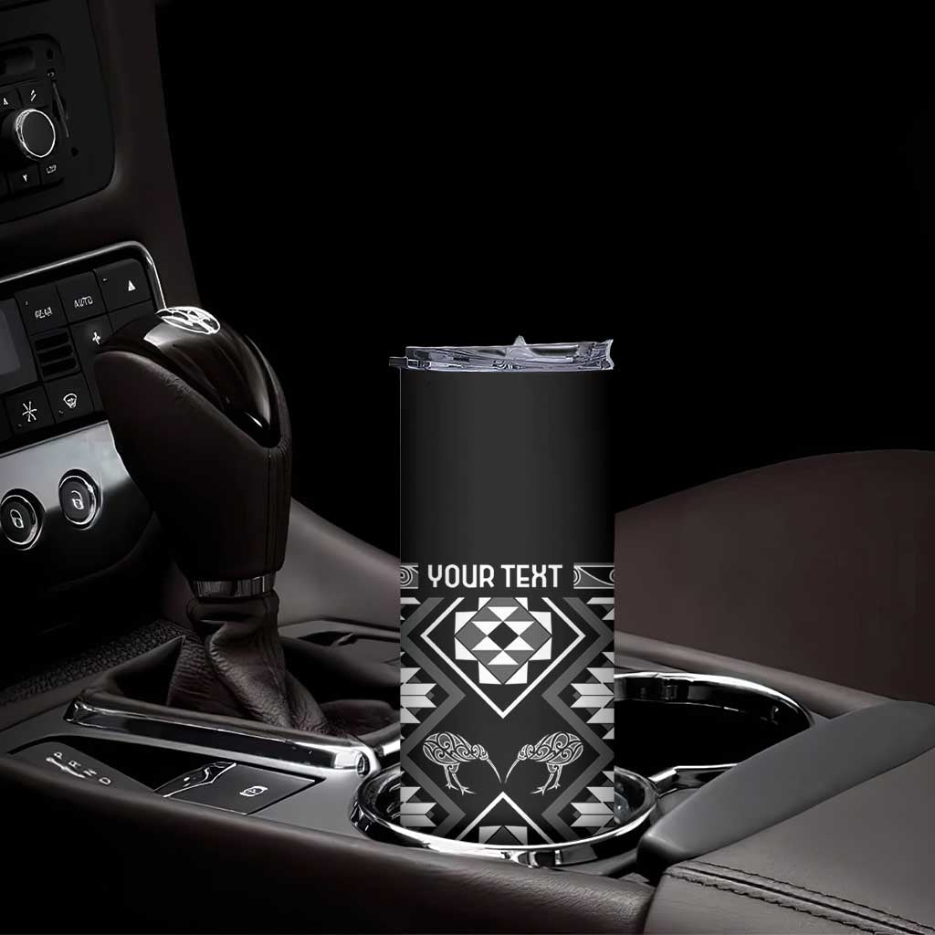 Personalised Taniko Motifs Aotearoa Skinny Tumbler Waitangi Kowhaiwhai Kiwi - Monochrome LT7 - Polynesian Pride