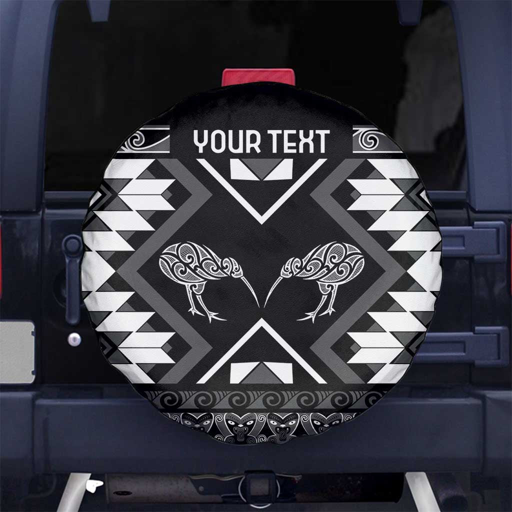 Personalised Taniko Motifs Aotearoa Spare Tire Cover Waitangi Kowhaiwhai Kiwi - Monochrome LT7 - Polynesian Pride