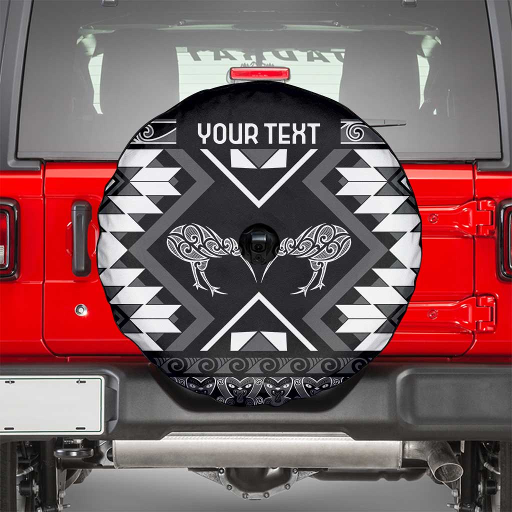 Personalised Taniko Motifs Aotearoa Spare Tire Cover Waitangi Kowhaiwhai Kiwi - Monochrome LT7 - Polynesian Pride