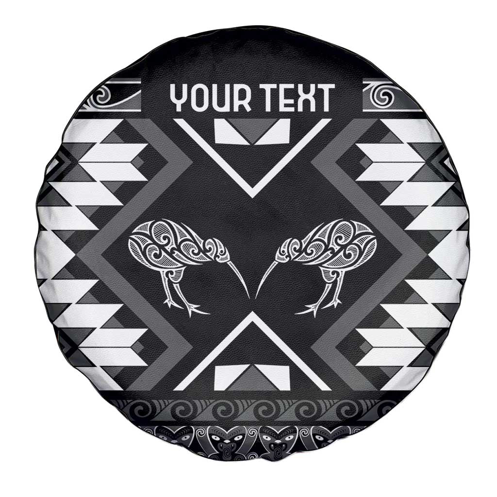 Personalised Taniko Motifs Aotearoa Spare Tire Cover Waitangi Kowhaiwhai Kiwi - Monochrome LT7 - Polynesian Pride