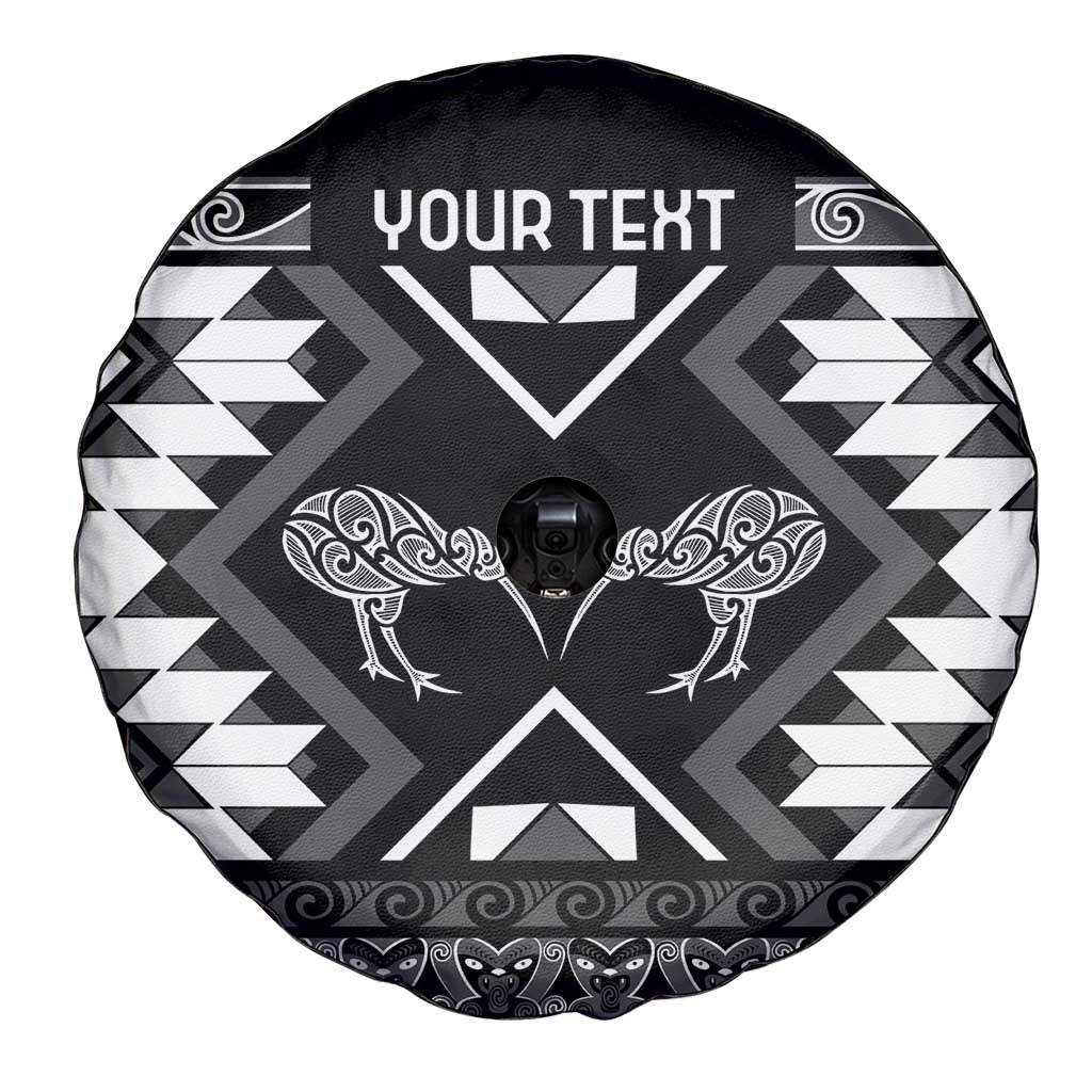 Personalised Taniko Motifs Aotearoa Spare Tire Cover Waitangi Kowhaiwhai Kiwi - Monochrome LT7 - Polynesian Pride