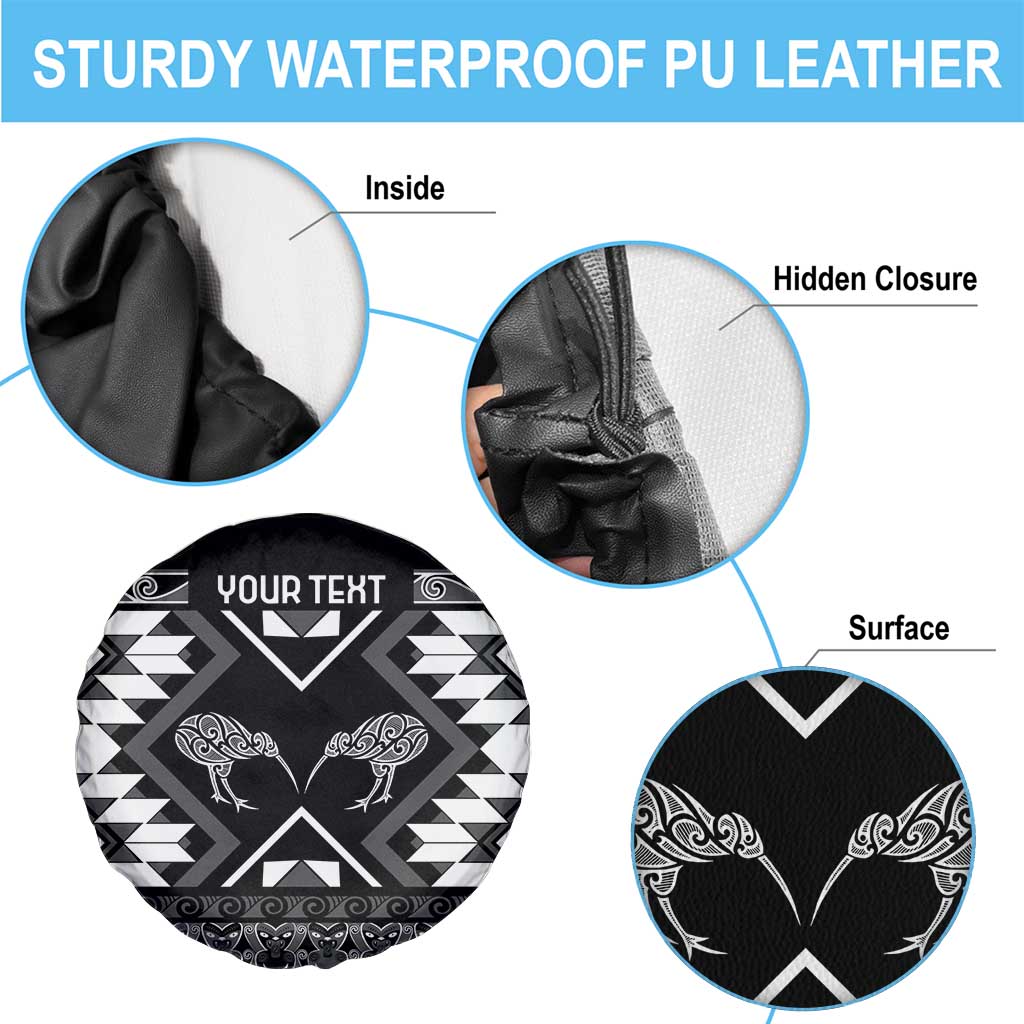 Personalised Taniko Motifs Aotearoa Spare Tire Cover Waitangi Kowhaiwhai Kiwi - Monochrome LT7 - Polynesian Pride