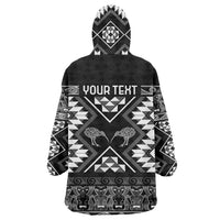 Personalised Taniko Motifs Aotearoa Wearable Blanket Hoodie Waitangi Kowhaiwhai Kiwi - Monochrome LT7 - Polynesian Pride