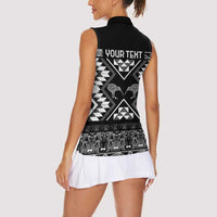 Personalised Taniko Motifs Aotearoa Women Sleeveless Polo Shirt Waitangi Kowhaiwhai Kiwi - Monochrome LT7 - Polynesian Pride