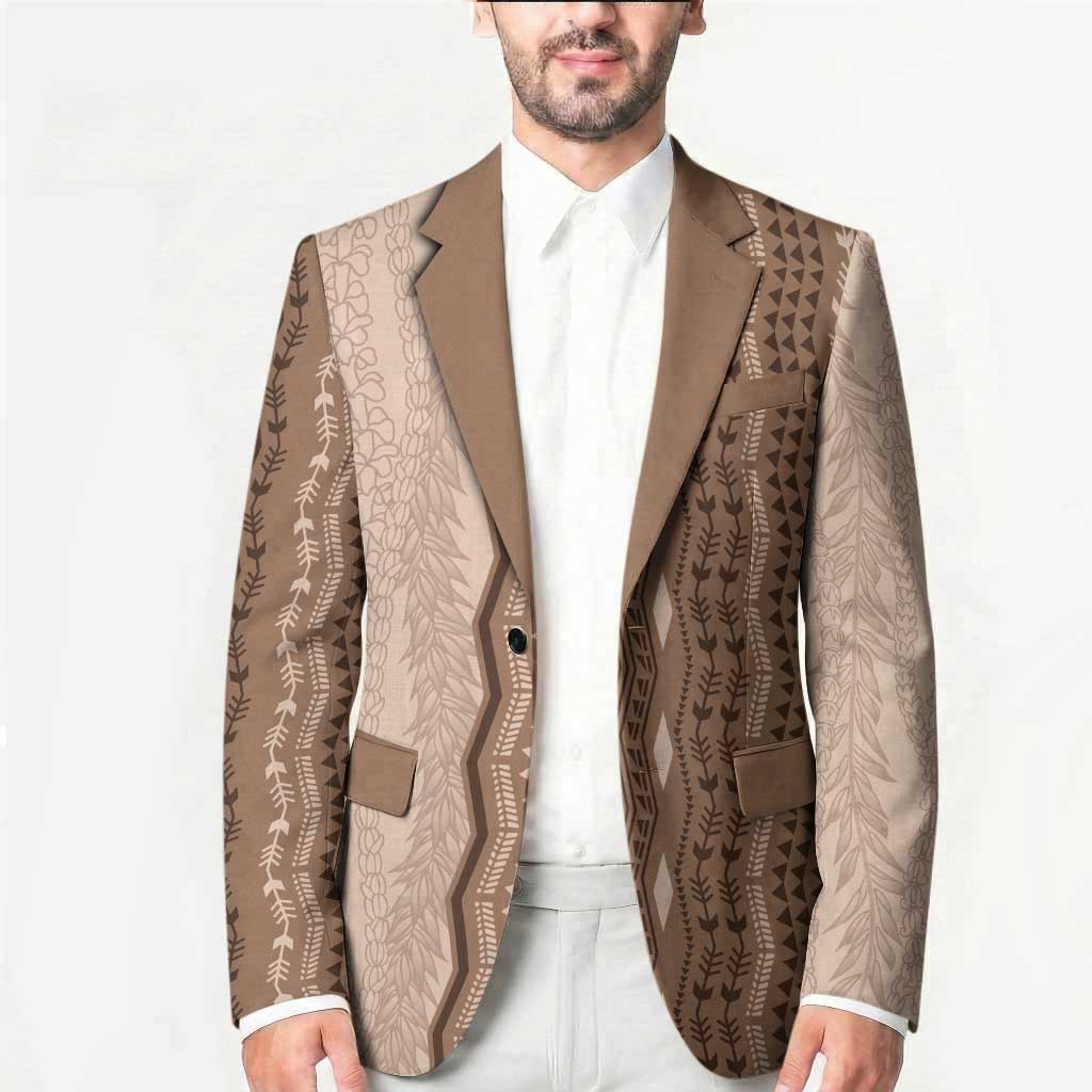Vintage Beige Hawaiian Traditional Kapa Mix Flowers Lei Blazer