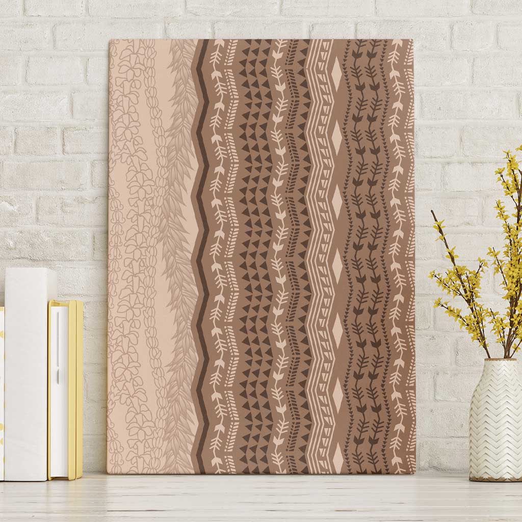 Vintage Beige Hawaiian Traditional Kapa Mix Flowers Lei Canvas Wall Art