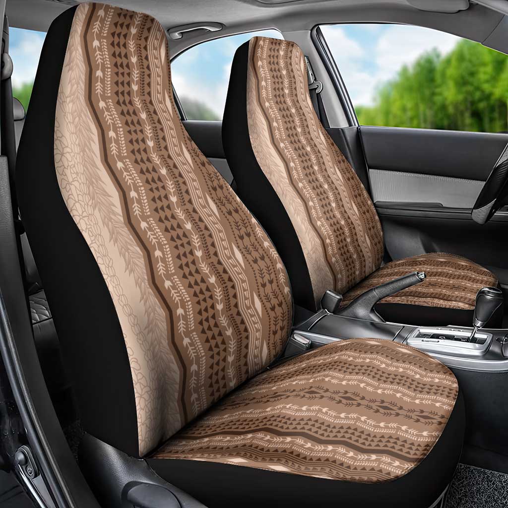 Vintage Beige Hawaiian Traditional Kapa Mix Flowers Lei Car Seat Cover