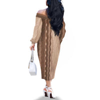 Vintage Beige Hawaiian Traditional Kapa Mix Flowers Lei Family Matching Off The Shoulder Long Sleeve Dress and Hawaiian Shirt LT7 - Polynesian Pride