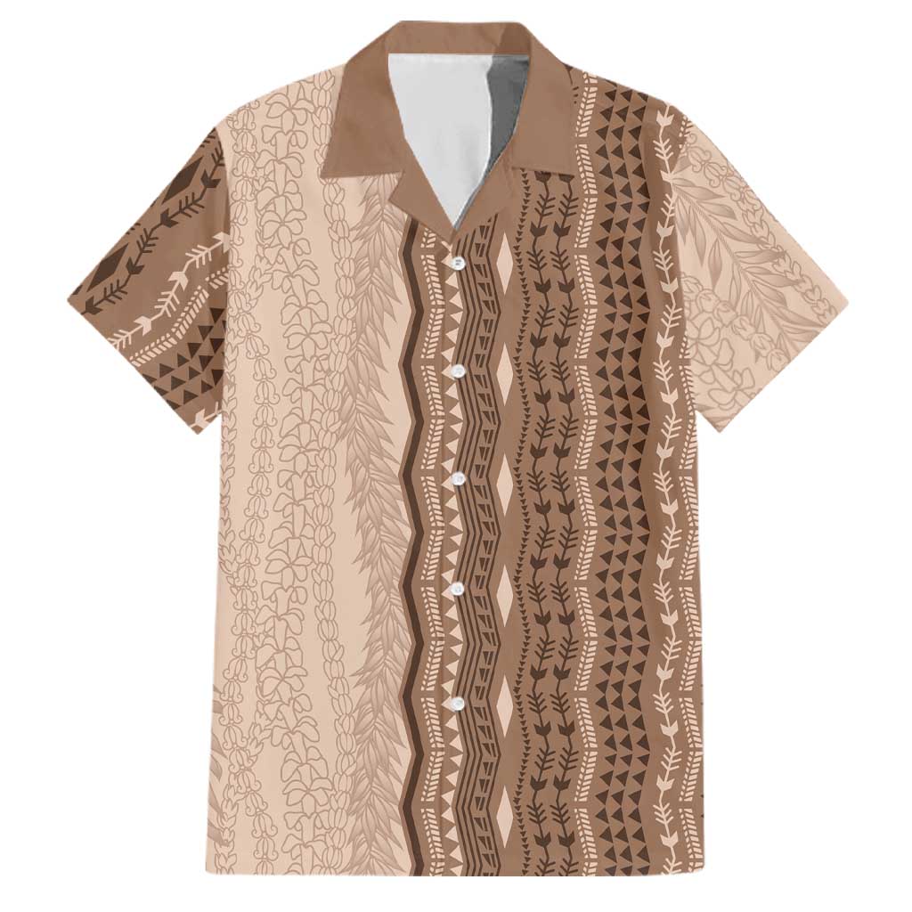 Vintage Beige Hawaiian Traditional Kapa Mix Flowers Lei Family Matching Short Sleeve Bodycon Dress and Hawaiian Shirt LT7 Dad's Shirt - Short Sleeve Beige - Polynesian Pride