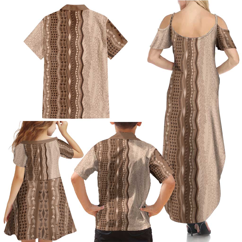 Vintage Beige Hawaiian Traditional Kapa Mix Flowers Lei Family Matching Summer Maxi Dress and Hawaiian Shirt LT7 - Polynesian Pride