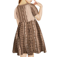 Vintage Beige Hawaiian Traditional Kapa Mix Flowers Lei Kid Short Sleeve Dress LT7 - Polynesian Pride