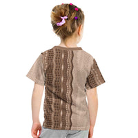 Vintage Beige Hawaiian Traditional Kapa Mix Flowers Lei Kid T Shirt