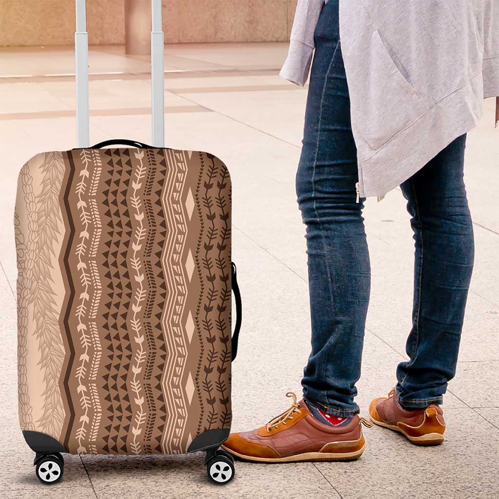 Vintage Beige Hawaiian Traditional Kapa Mix Flowers Lei Luggage Cover
