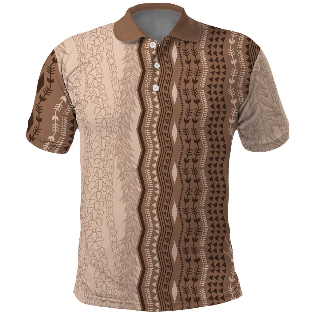 Vintage Beige Hawaiian Traditional Kapa Mix Flowers Lei Polo Shirt