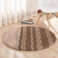 Vintage Beige Hawaiian Traditional Kapa Mix Flowers Lei Round Carpet