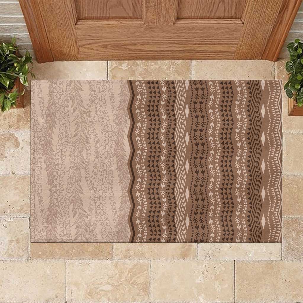 Vintage Beige Hawaiian Traditional Kapa Mix Flowers Lei Rubber Doormat LT7 Beige - Polynesian Pride