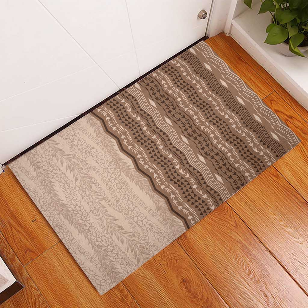 Vintage Beige Hawaiian Traditional Kapa Mix Flowers Lei Rubber Doormat LT7 - Polynesian Pride