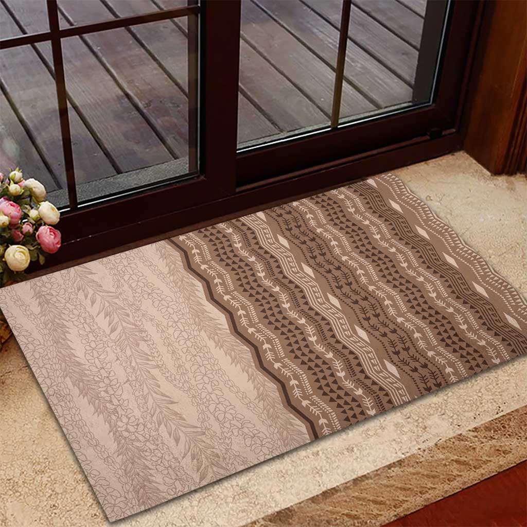 Vintage Beige Hawaiian Traditional Kapa Mix Flowers Lei Rubber Doormat LT7 - Polynesian Pride