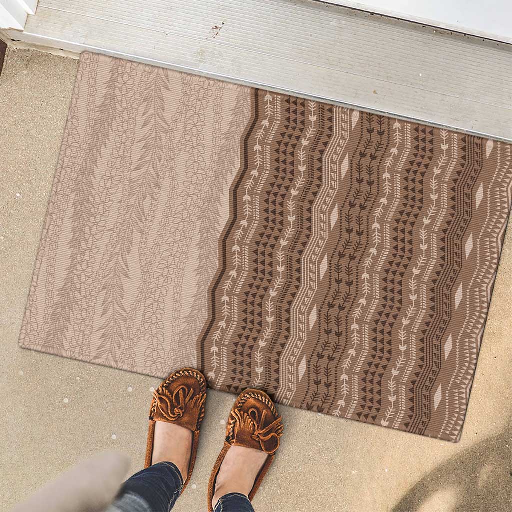 Vintage Beige Hawaiian Traditional Kapa Mix Flowers Lei Rubber Doormat LT7 - Polynesian Pride