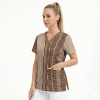 Vintage Beige Hawaiian Traditional Kapa Mix Flowers Lei Scrub Top LT7 - Polynesian Pride