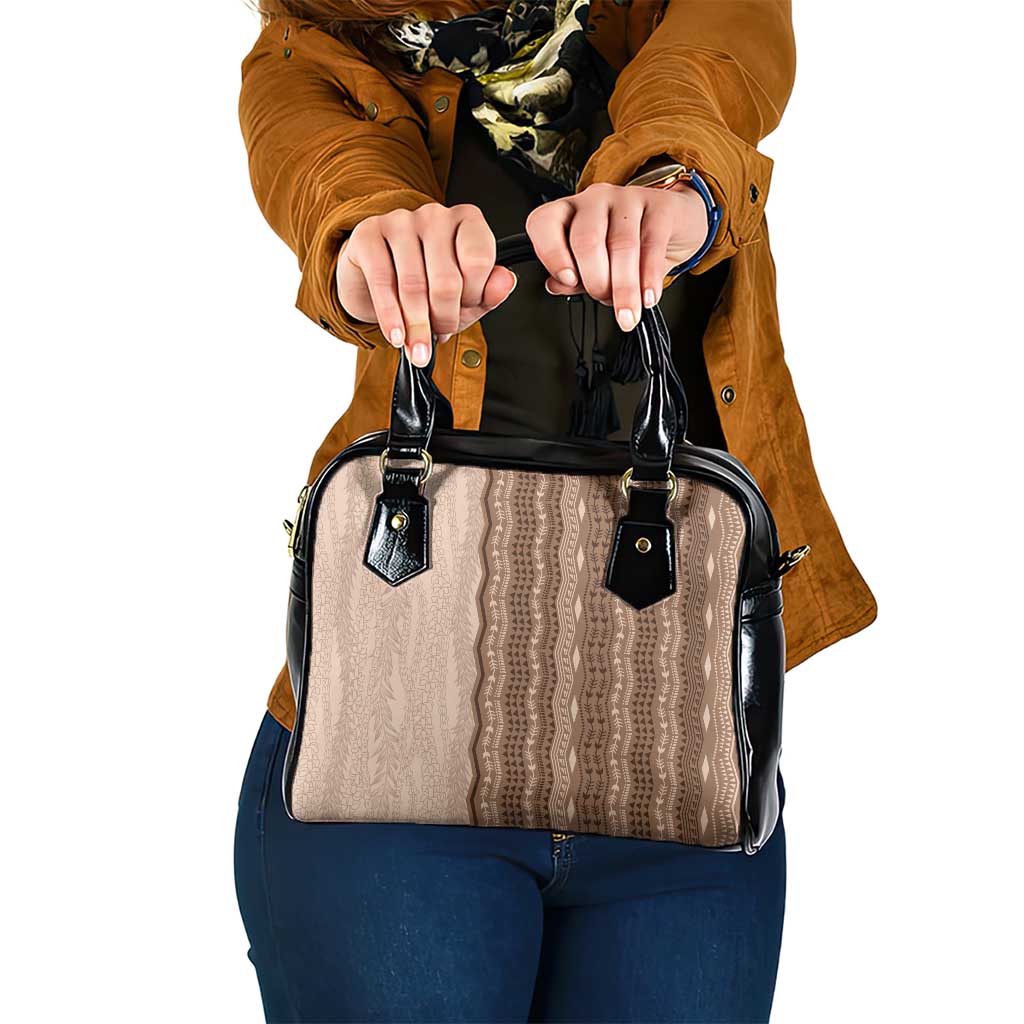 Vintage Beige Hawaiian Traditional Kapa Mix Flowers Lei Shoulder Handbag