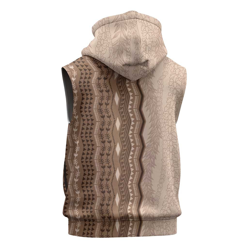 Vintage Beige Hawaiian Traditional Kapa Mix Flowers Lei Sleeveless Zip Hoodie LT7 - Polynesian Pride