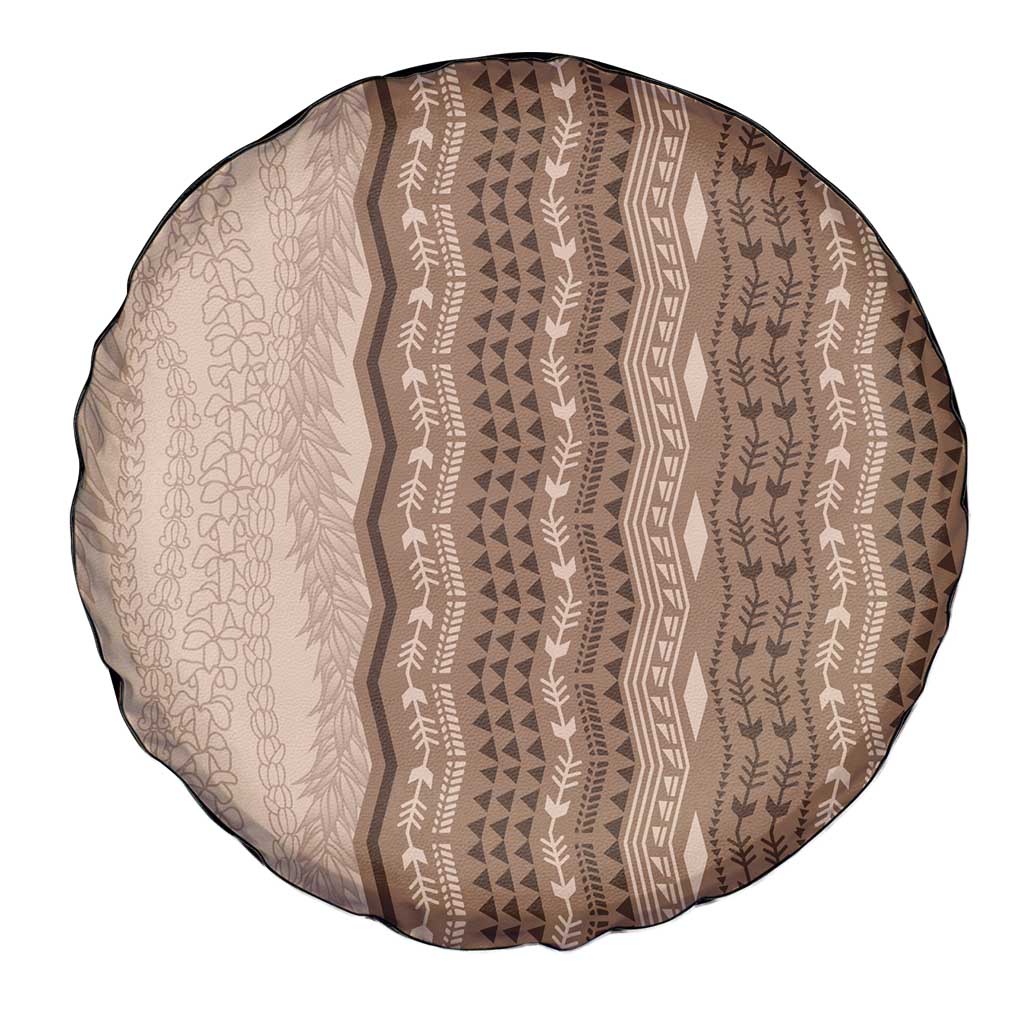 Vintage Beige Hawaiian Traditional Kapa Mix Flowers Lei Spare Tire Cover