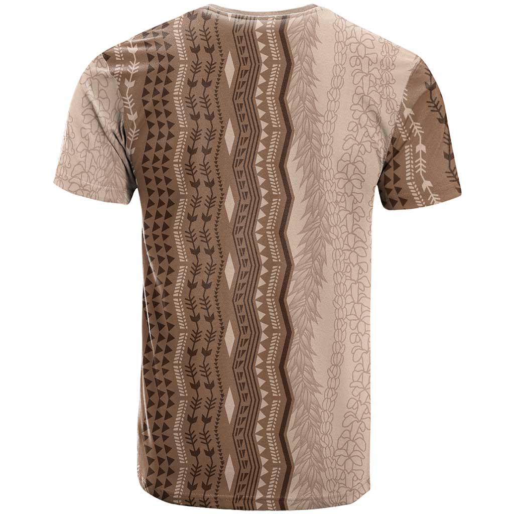 Vintage Beige Hawaiian Traditional Kapa Mix Flowers Lei T Shirt