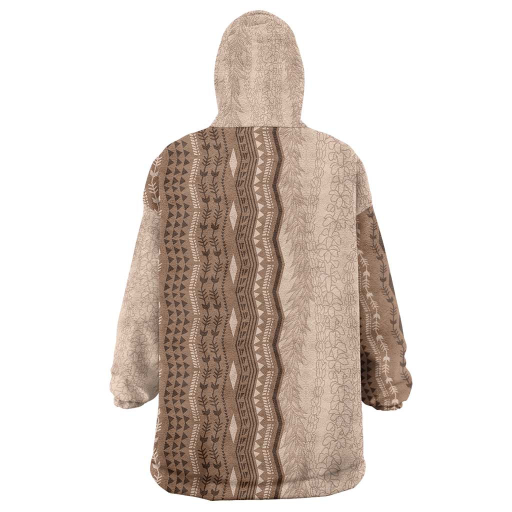 Vintage Beige Hawaiian Traditional Kapa Mix Flowers Lei Wearable Blanket Hoodie LT7 - Polynesian Pride