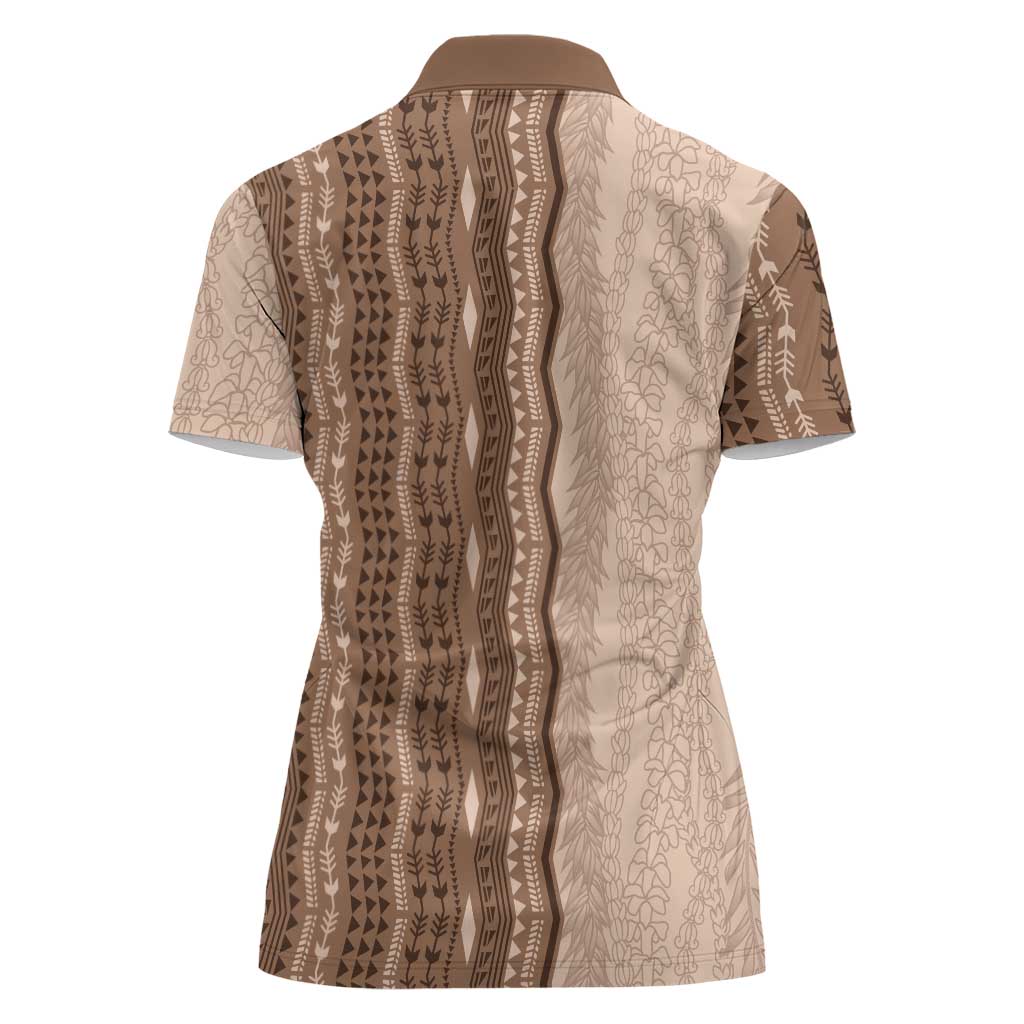 Vintage Beige Hawaiian Traditional Kapa Mix Flowers Lei Women Polo Shirt LT7 - Polynesian Pride