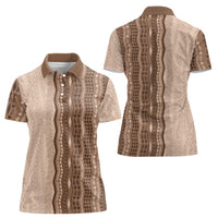 Vintage Beige Hawaiian Traditional Kapa Mix Flowers Lei Women Polo Shirt LT7 - Polynesian Pride
