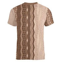 Vintage Beige Hawaiian Traditional Kapa Mix Flowers Lei Women V-Neck T-Shirt LT7 - Polynesian Pride