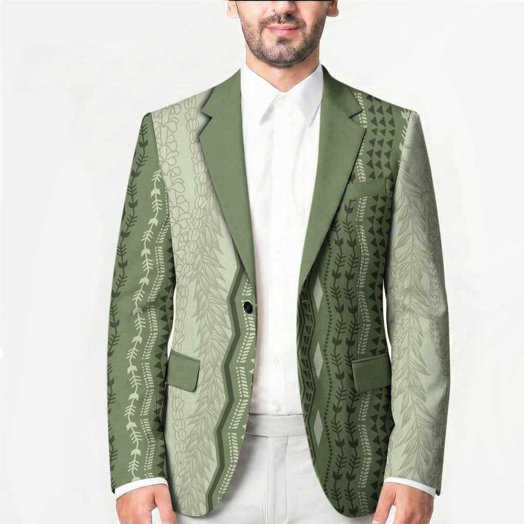 Vintage Sage Green Hawaiian Traditional Kapa Mix Flowers Lei Blazer
