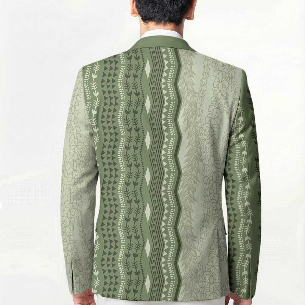 Vintage Sage Green Hawaiian Traditional Kapa Mix Flowers Lei Blazer