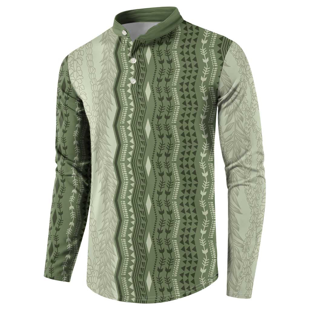 Vintage Sage Green Hawaiian Traditional Kapa Mix Flowers Lei Button Sweatshirt